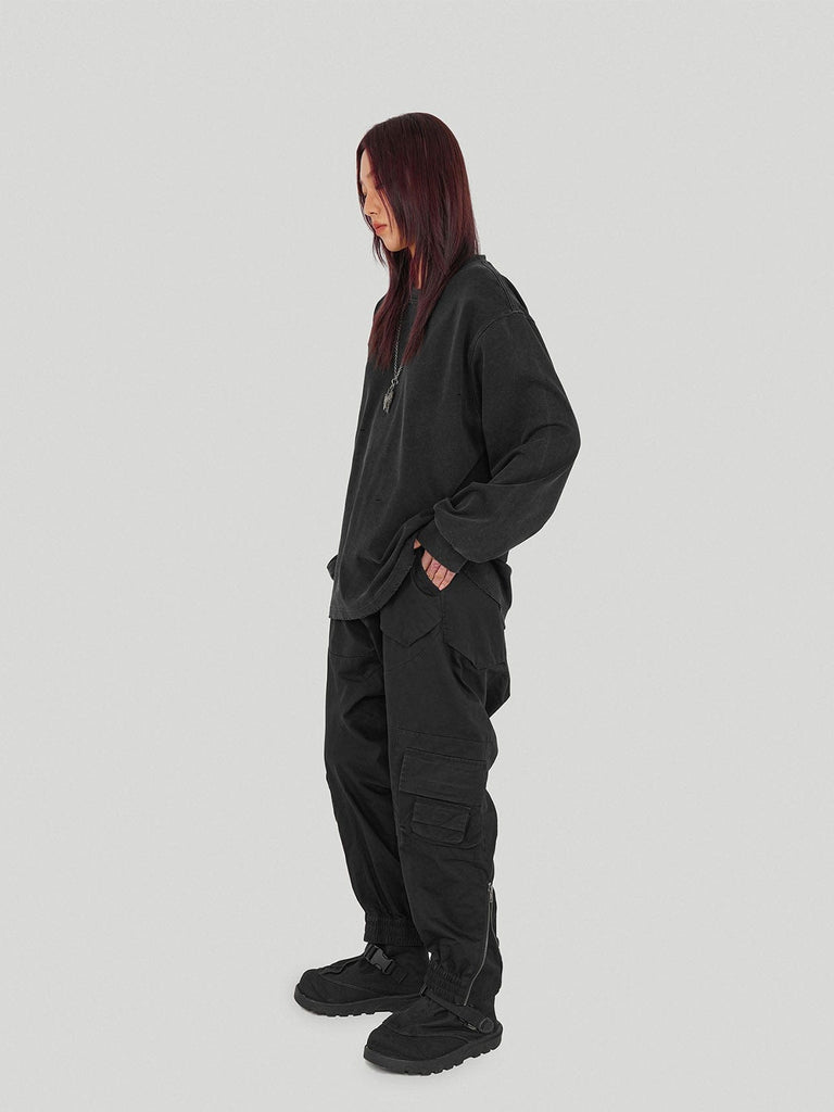 UNDERWATER Back-zipped Spliced Jogger Black, premium urban and streetwear designers apparel on PROJECTISR.com, UNDERWATER