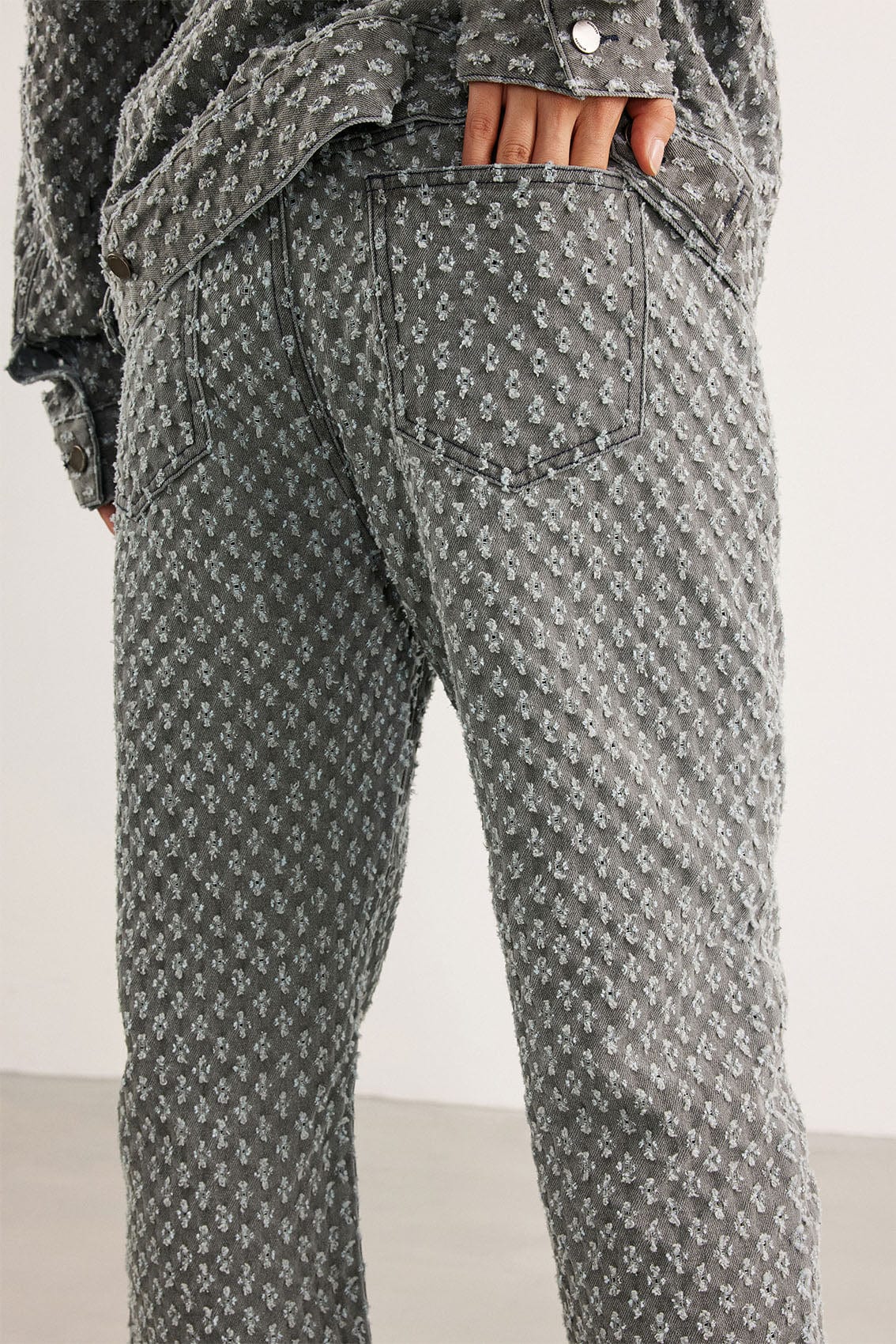 BONELESS Diamond Perforated Straight Jeans, premium urban and streetwear designers apparel on PROJECTISR.com, BONELESS