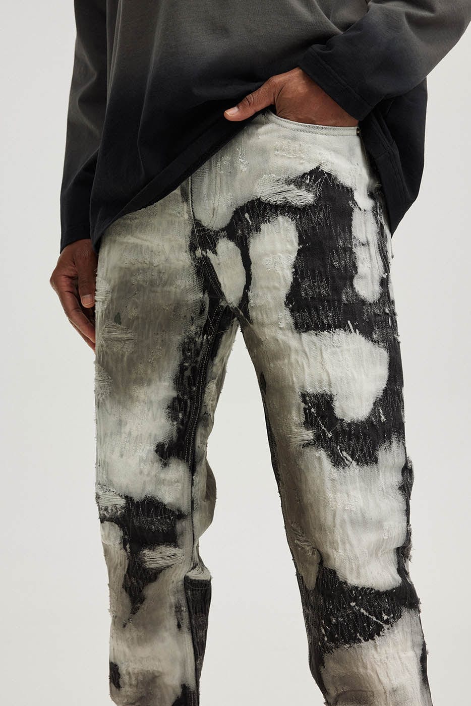 BONELESS Distressed Stitches Jeans, premium urban and streetwear designers apparel on PROJECTISR.com, BONELESS