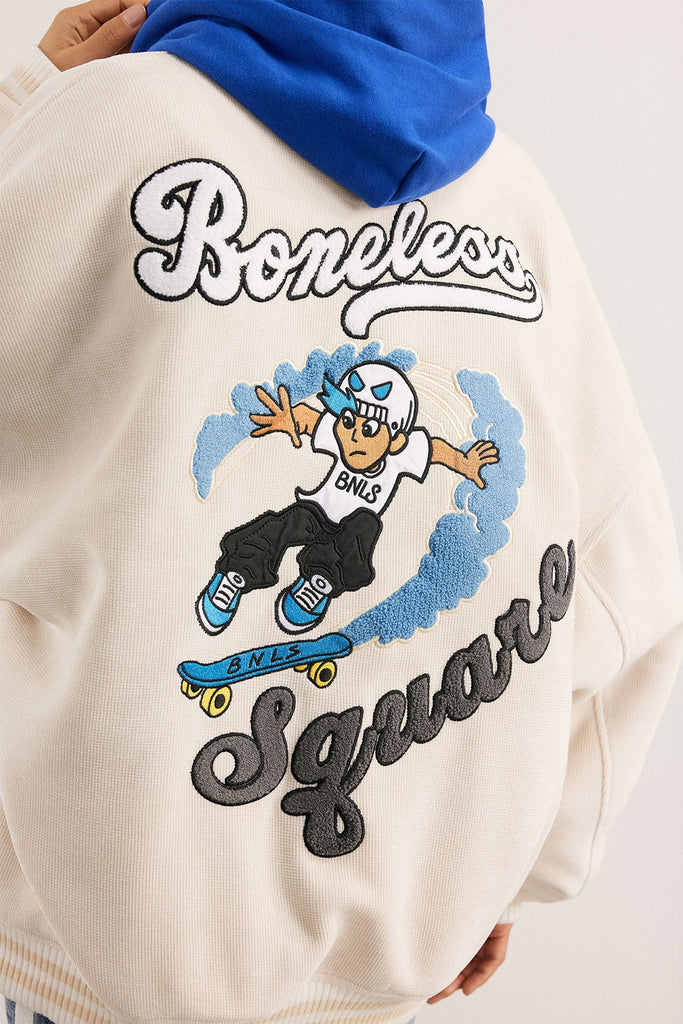 BONELESS Waffle Skater Varsity Jacket, premium urban and streetwear designers apparel on PROJECTISR.com, BONELESS
