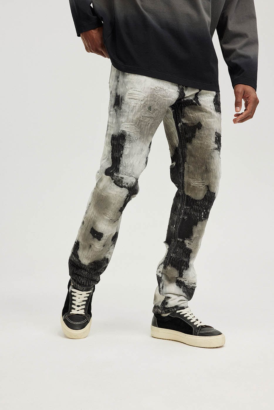 BONELESS Distressed Stitches Jeans, premium urban and streetwear designers apparel on PROJECTISR.com, BONELESS