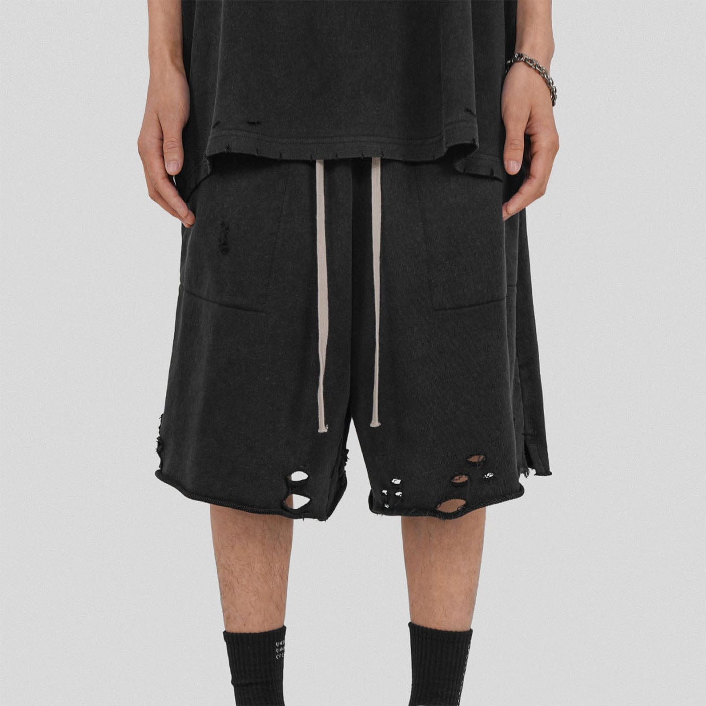 UNDERWATER Oversized Ripped Shorts Black, premium urban and streetwear designers apparel on PROJECTISR.com, UNDERWATER