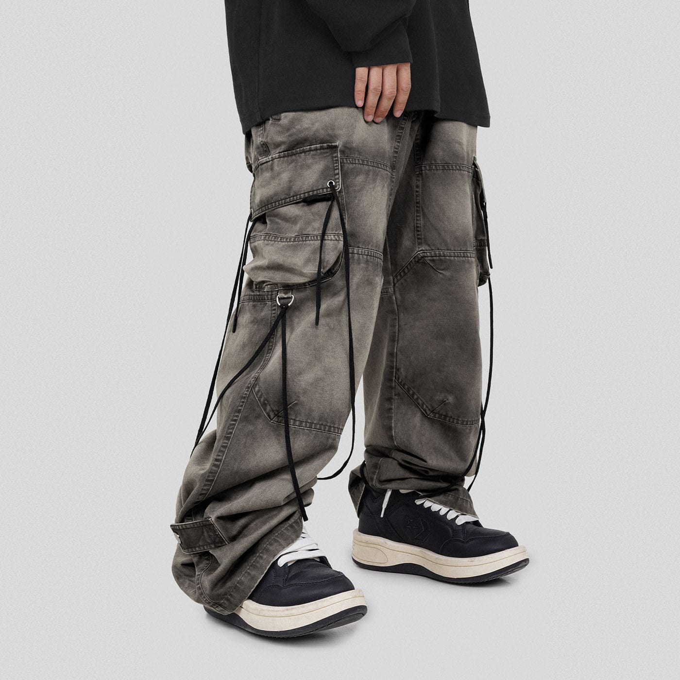 UNDERWATER Spliced Adjustable String Wash Cargo Pants, premium urban and streetwear designers apparel on PROJECTISR.com, UNDERWATER