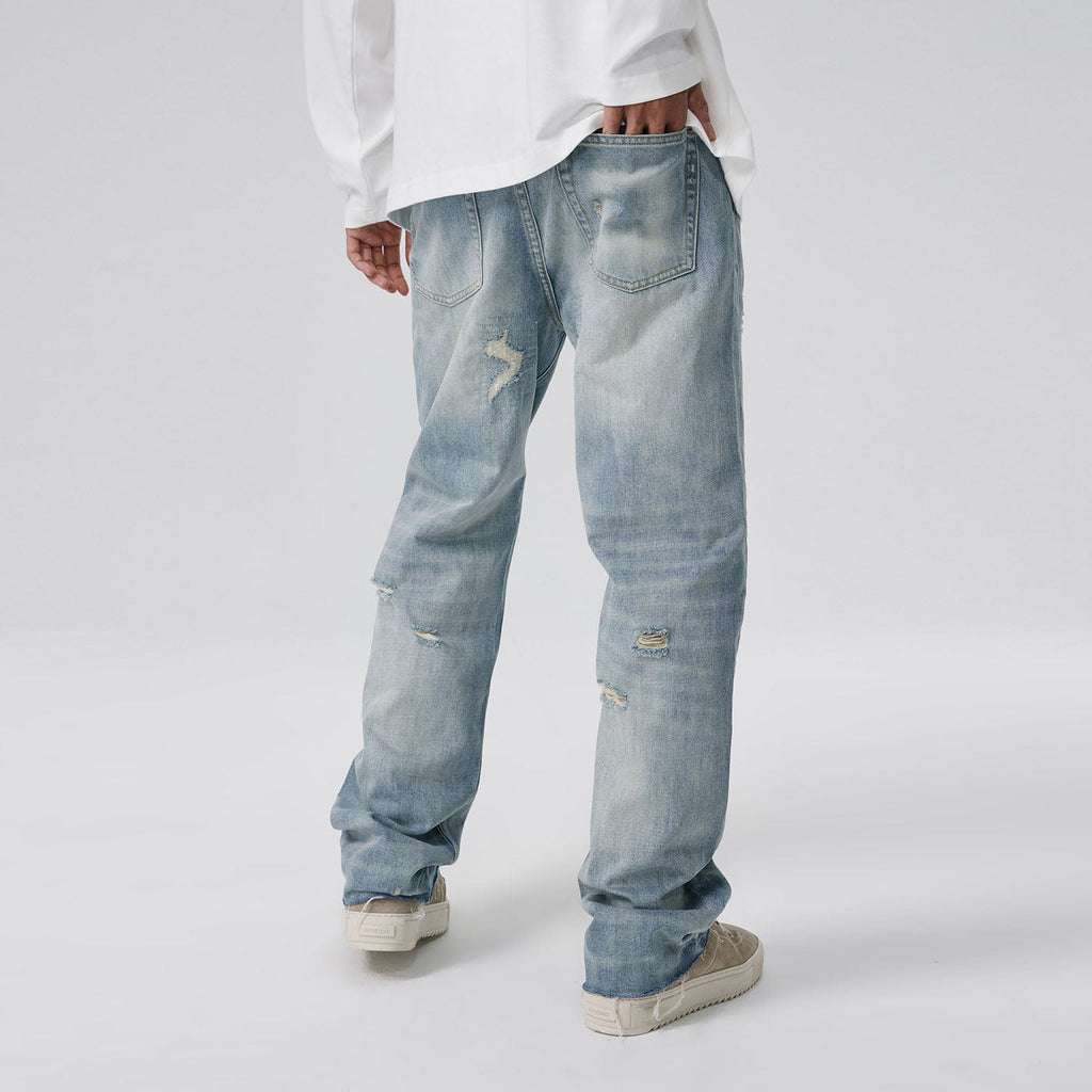 BONELESS Washed Ripped Straight Jeans, premium urban and streetwear designers apparel on PROJECTISR.com, BONELESS