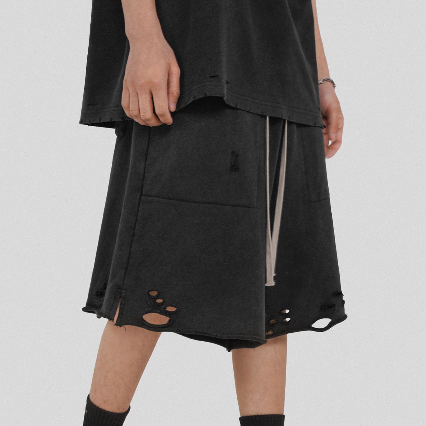 UNDERWATER Oversized Ripped Shorts Black, premium urban and streetwear designers apparel on PROJECTISR.com, UNDERWATER