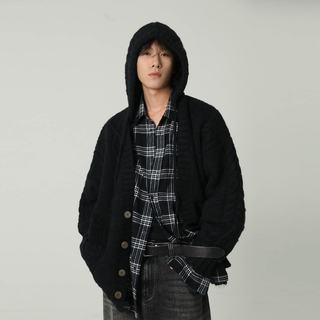 MASONPRINCE Distressed Hooded Twisted Cardigan, premium urban and streetwear designers apparel on PROJECTISR.com, PROJECTISR US