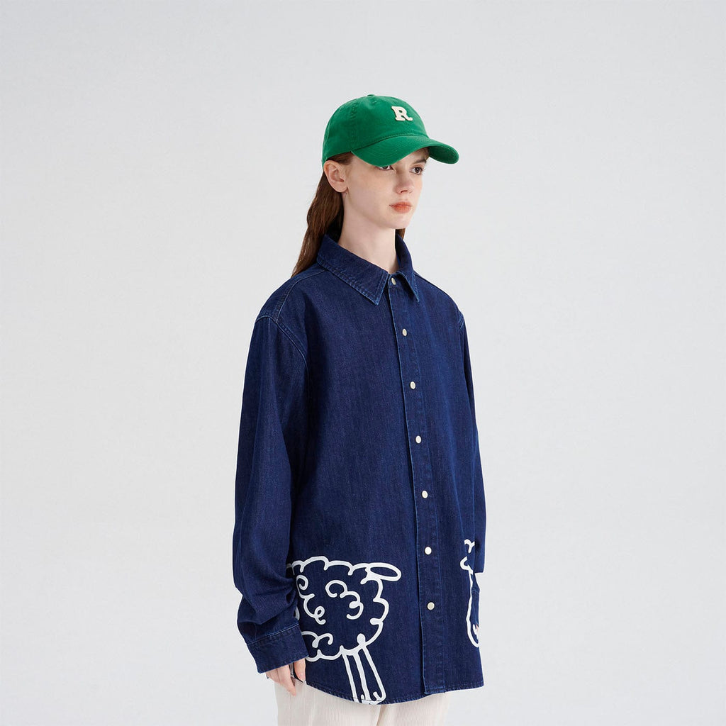 CONKLAB Coco Sheep Doodle Denim Shirt, premium urban and streetwear designers apparel on PROJECTISR.com, CONKLAB