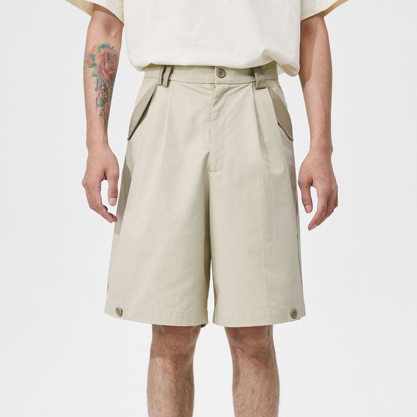 CONKLAB Button Crease Spliced Shorts, premium urban and streetwear designers apparel on PROJECTISR.com, Conklab