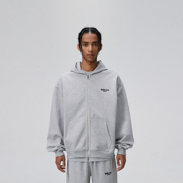 ★人気★【ARCHIVE BOLD】★NET KNIT HOOD ZIP-U.P★ True Cropped Zip Up Chunky Knit Hoodie in Heather Grey | Oh