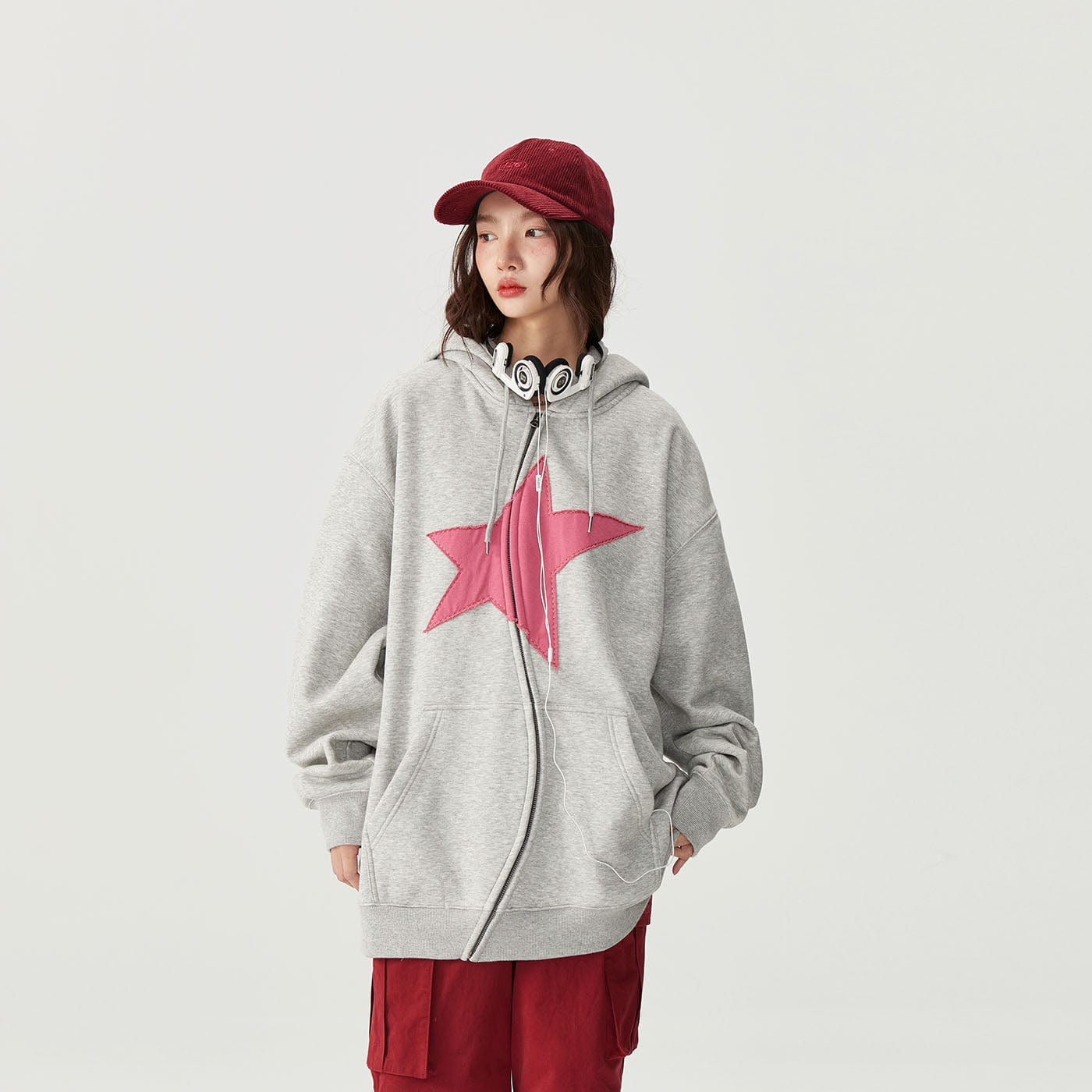 F426 Star Patchwork S-Shape Zip-Up Hoodie | PROJECTISR US