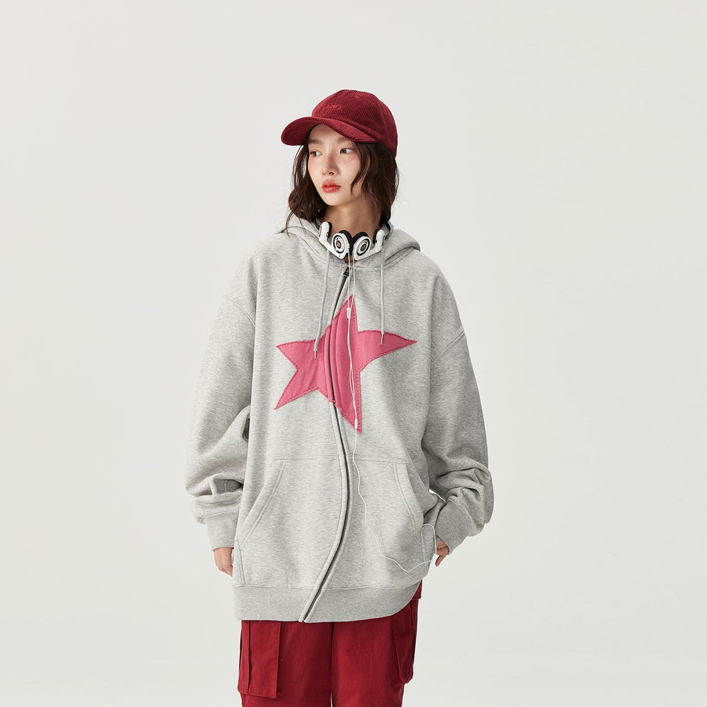 F426 Star Patchwork S-Shape Zip-Up Hoodie, premium urban and streetwear designers apparel on PROJECTISR.com, F426