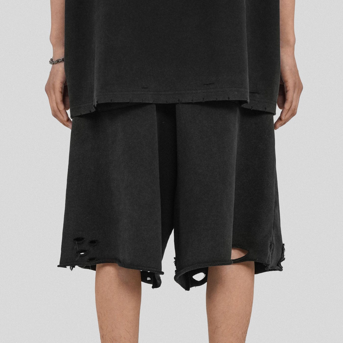 UNDERWATER Oversized Ripped Shorts Black, premium urban and streetwear designers apparel on PROJECTISR.com, UNDERWATER