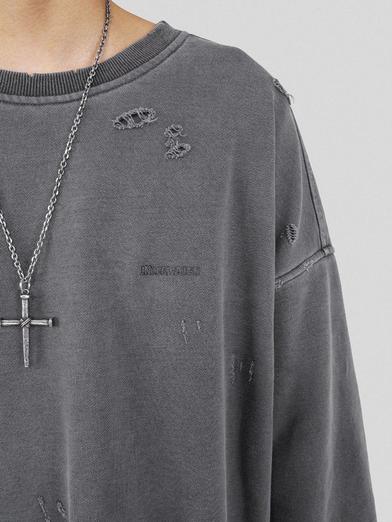 UNDERWATER Raw Edge Layered Distressed Sweatshirt | PROJECTISR US