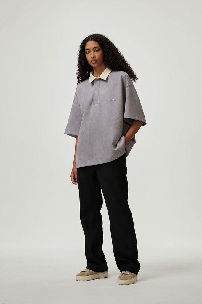 BONELESS Faux Suede Polo T-Shirt, premium urban and streetwear designers apparel on PROJECTISR.com, BONELESS