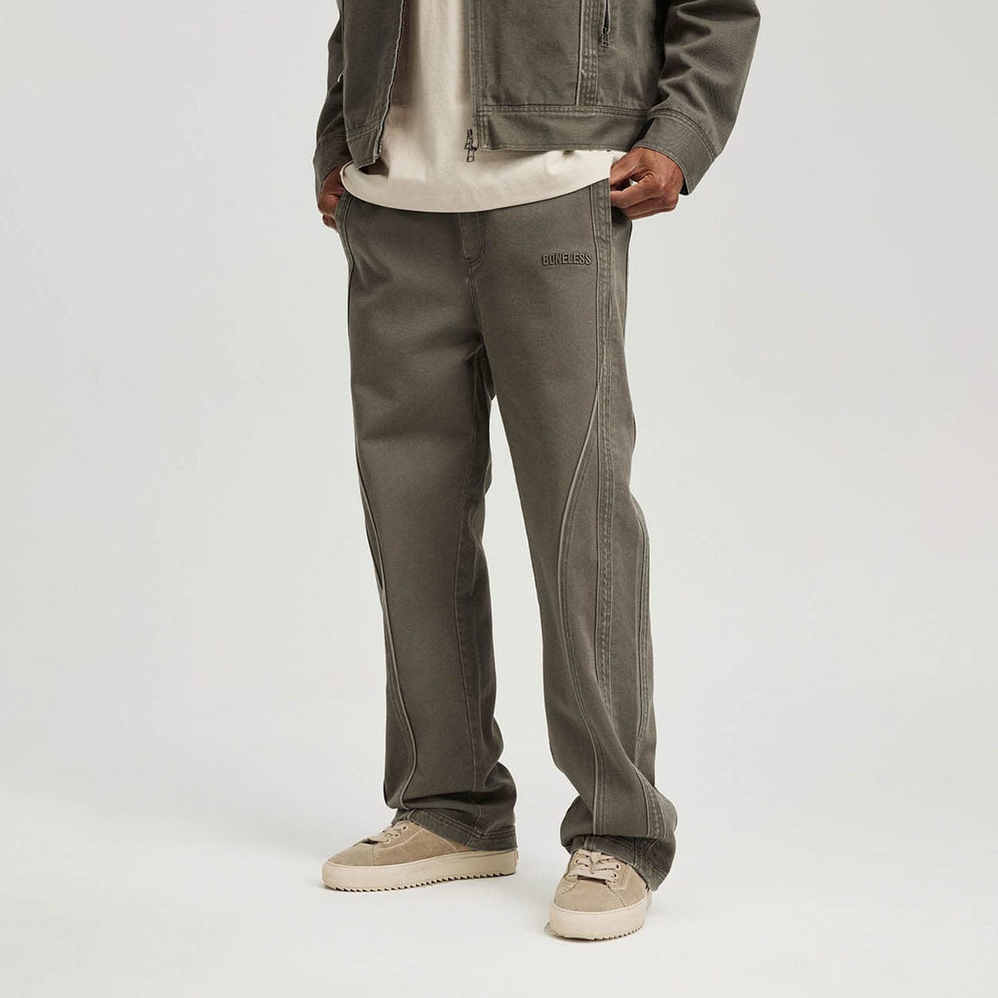 BONELESS Washed Spliced Pants, premium urban and streetwear designers apparel on PROJECTISR.com, BONELESS