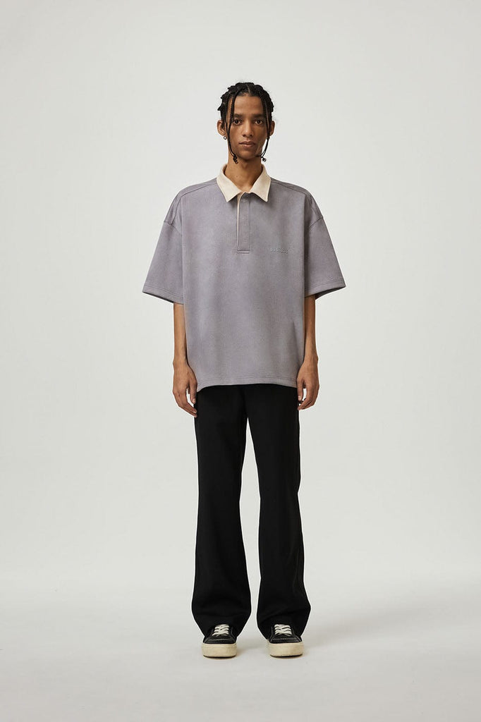 BONELESS Faux Suede Polo T-Shirt, premium urban and streetwear designers apparel on PROJECTISR.com, BONELESS