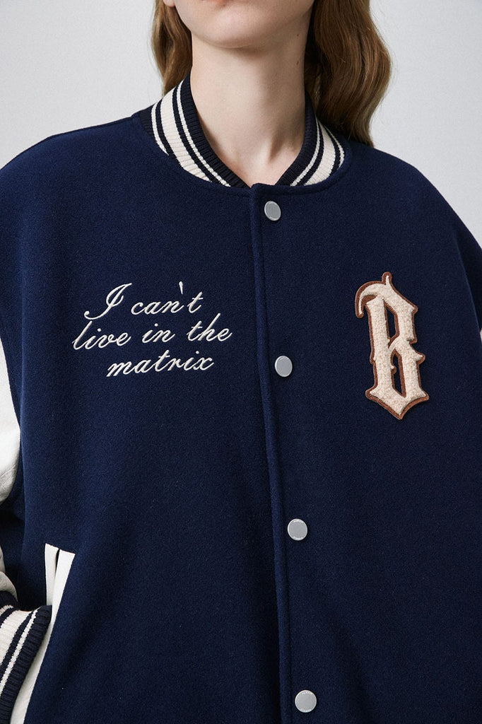 BONELESS Slogan Embroidery Varsity Jacket, premium urban and streetwear designers apparel on PROJECTISR.com, BONELESS
