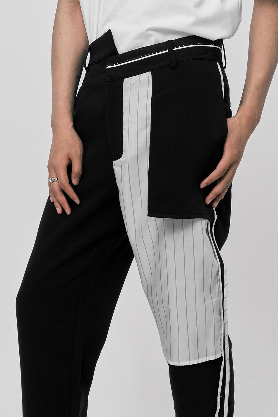 LEONSENSE Asymmetrical Deconstructed Trousers, premium urban and streetwear designers apparel on PROJECTISR.com, LEONSENSE