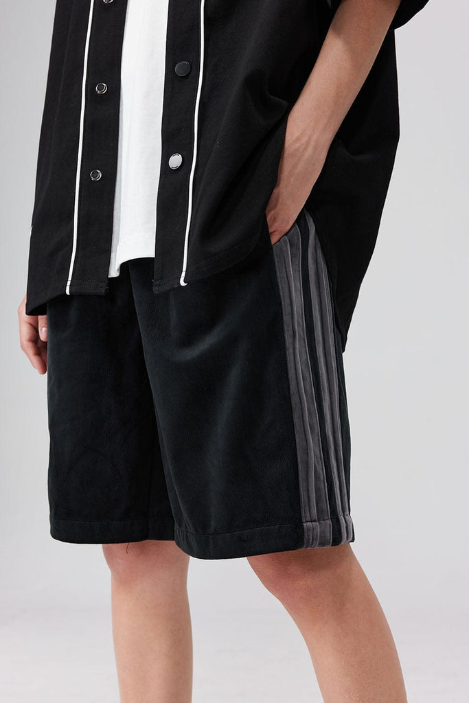 BONELESS Striped Velvet Shorts, premium urban and streetwear designers apparel on PROJECTISR.com, BONELESS