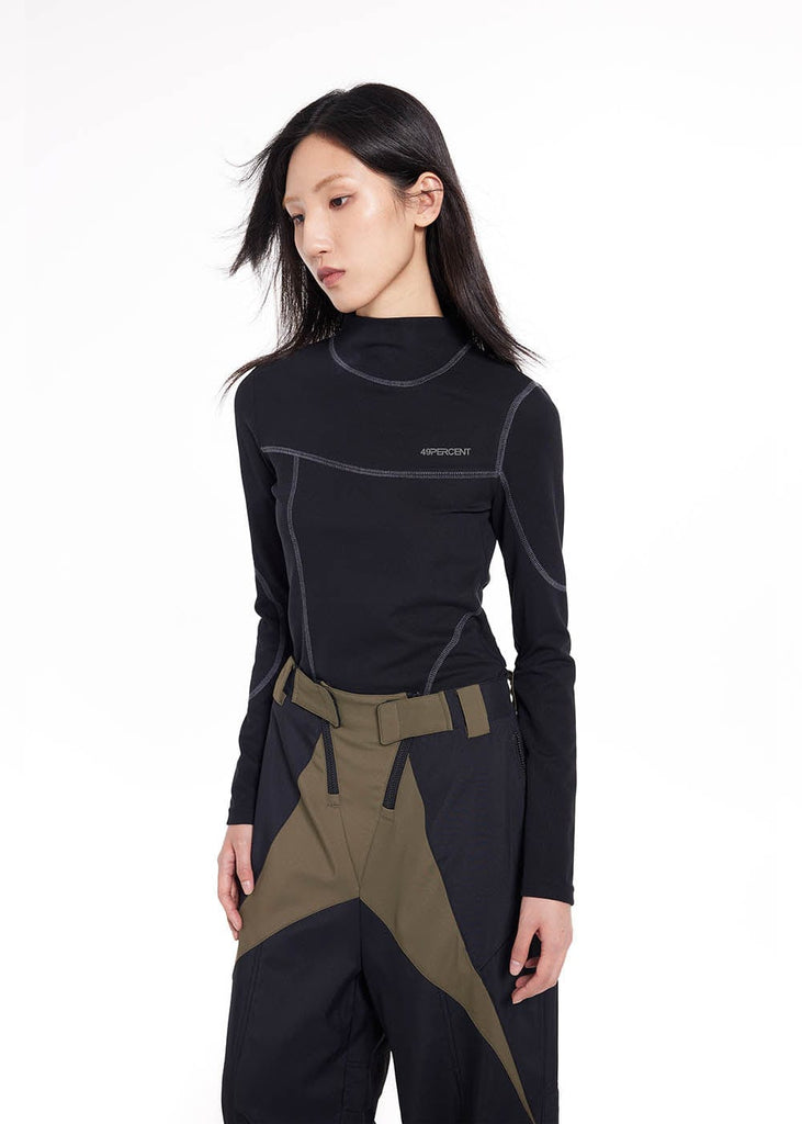 49PERCENT Stitch Outlined High Neck Long Sleeve T-shirt, premium urban and streetwear designers apparel on PROJECTISR.com, 49PERCENT