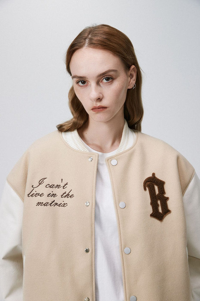 BONELESS Slogan Embroidery Varsity Jacket, premium urban and streetwear designers apparel on PROJECTISR.com, BONELESS