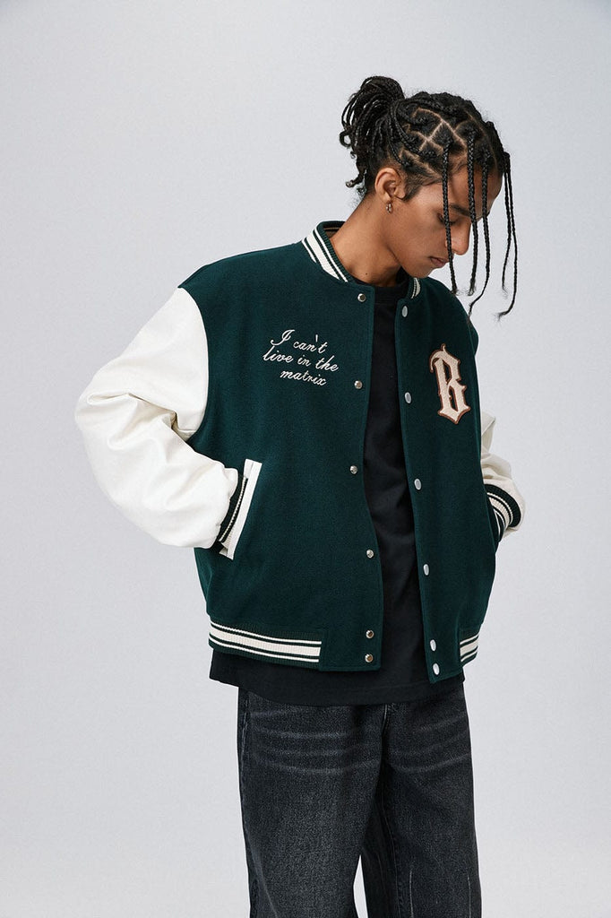 BONELESS Slogan Embroidery Varsity Jacket, premium urban and streetwear designers apparel on PROJECTISR.com, BONELESS