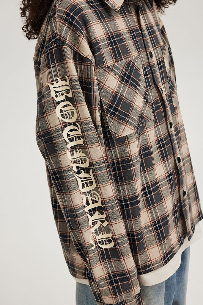 BONELESS Gothic Slogan Plaid Shirt, premium urban and streetwear designers apparel on PROJECTISR.com, BONELESS