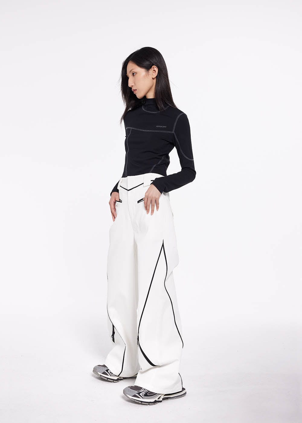 49PERCENT Paneled Zipper Wide-Leg Pants, premium urban and streetwear designers apparel on PROJECTISR.com, 49PERCENT