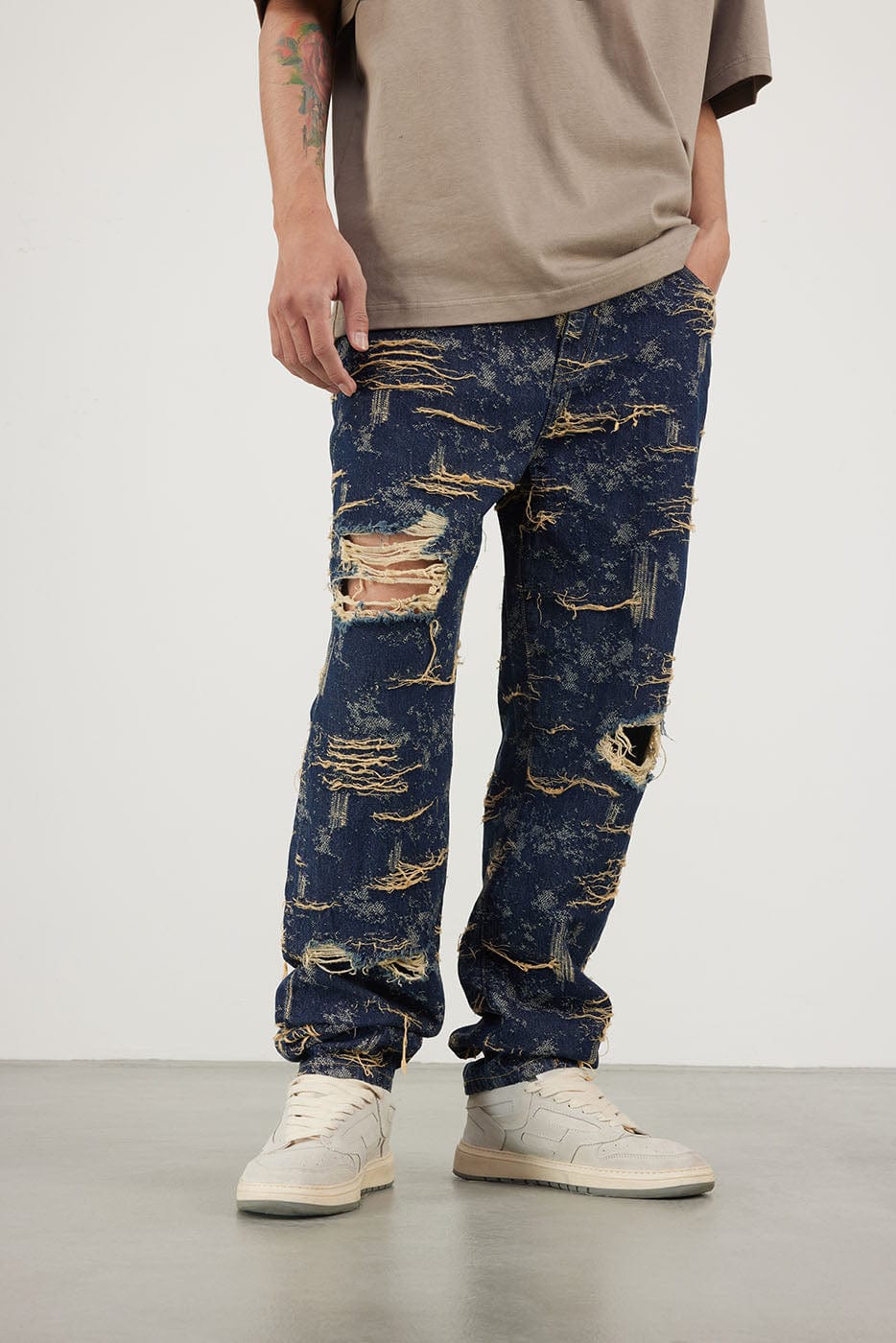 BONELESS Heavily Ripped Jeans, premium urban and streetwear designers apparel on PROJECTISR.com, BONELESS