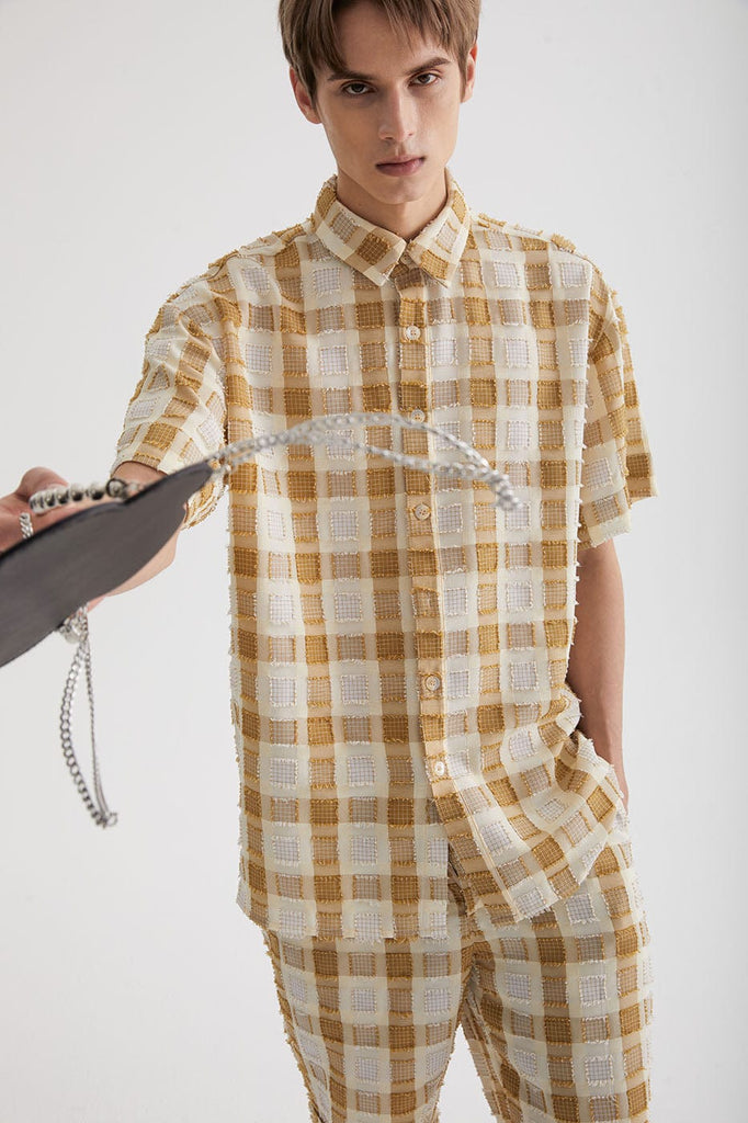 LEONSENSE Plaid Fringe Half-Shirt, premium urban and streetwear designers apparel on PROJECTISR.com, LEONSENSE