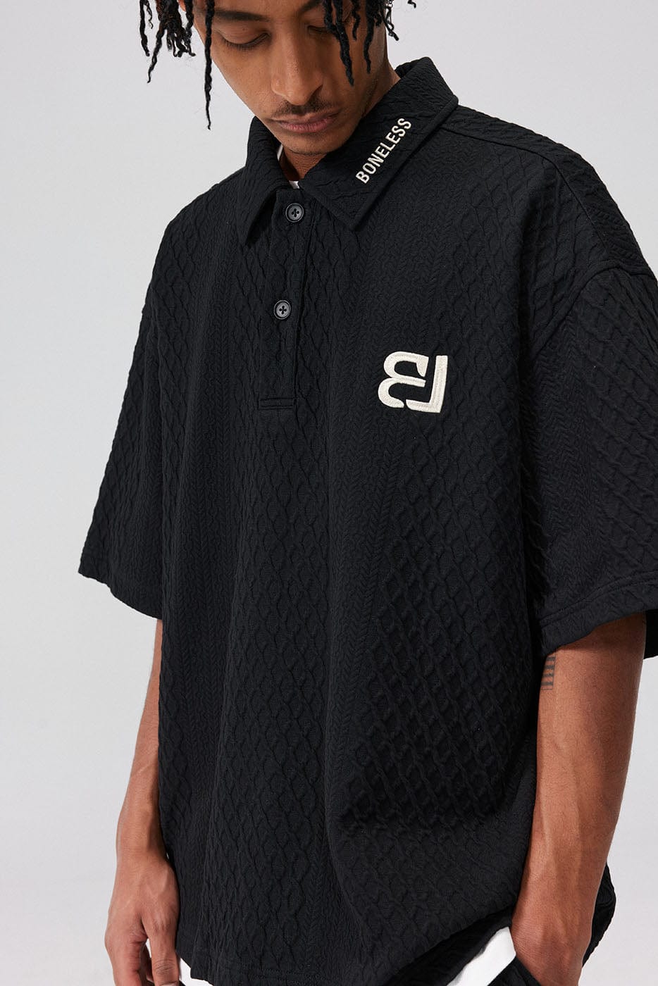 BONELESS Classic Oversized Jacquard Polo T-Shirt | PROJECTISR US