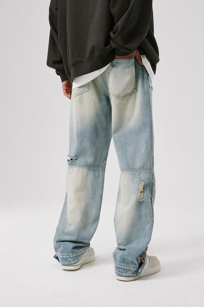 BONELESS Deconstructed Ripped Zipper Jeans, premium urban and streetwear designers apparel on PROJECTISR.com, BONELESS