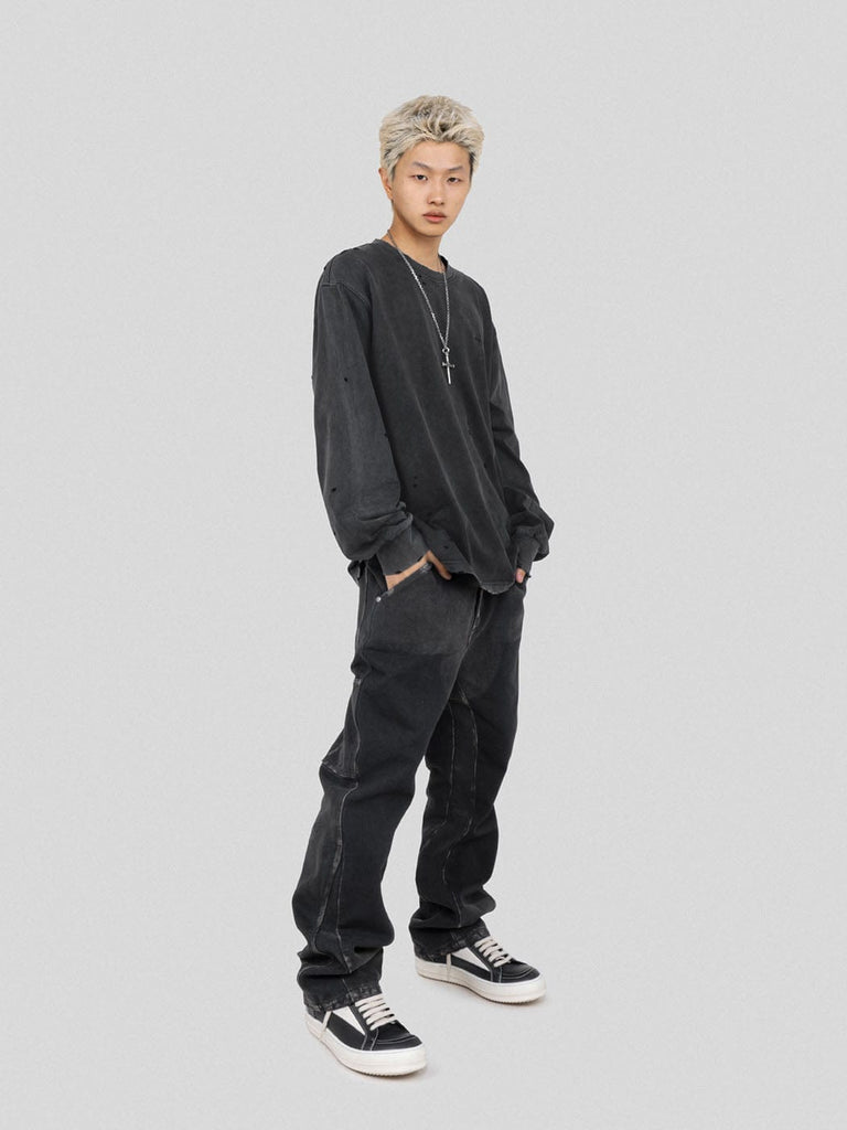 UNDERWATER Spliced Heavy Duty Canvas Flare Pants, premium urban and streetwear designers apparel on PROJECTISR.com, UNDERWATER