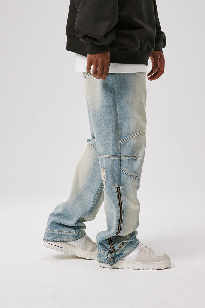 BONELESS Deconstructed Ripped Zipper Jeans, premium urban and streetwear designers apparel on PROJECTISR.com, BONELESS