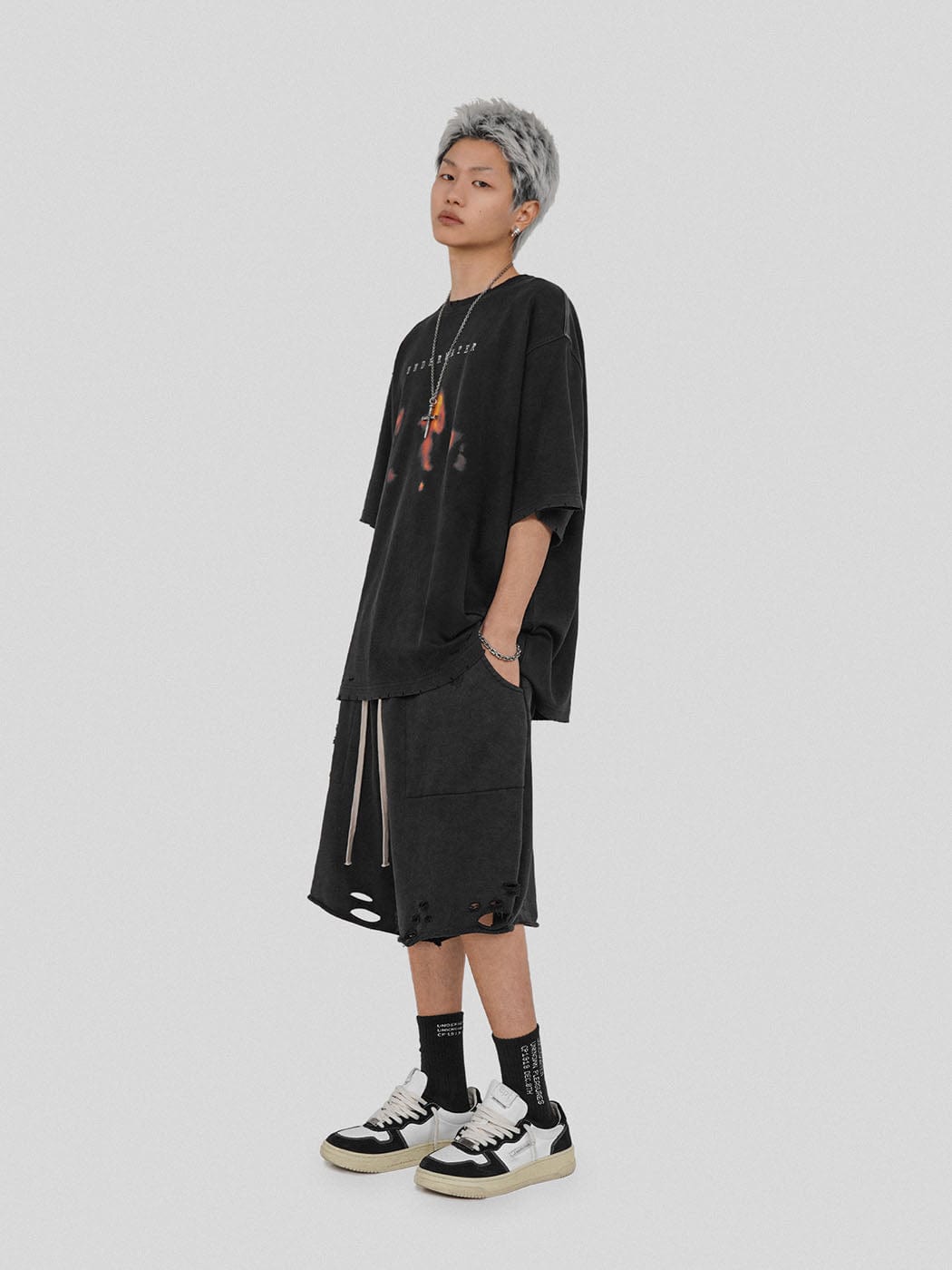 UNDERWATER Oversized Ripped Shorts Black, premium urban and streetwear designers apparel on PROJECTISR.com, UNDERWATER