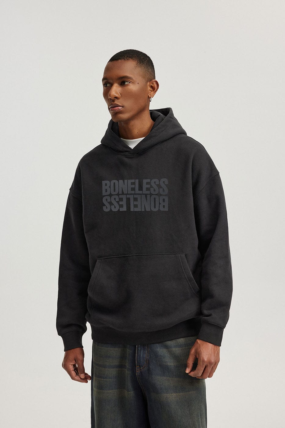 BONELESS Reversed LOGO Heavyweight Hoodie, premium urban and streetwear designers apparel on PROJECTISR.com, BONELESS