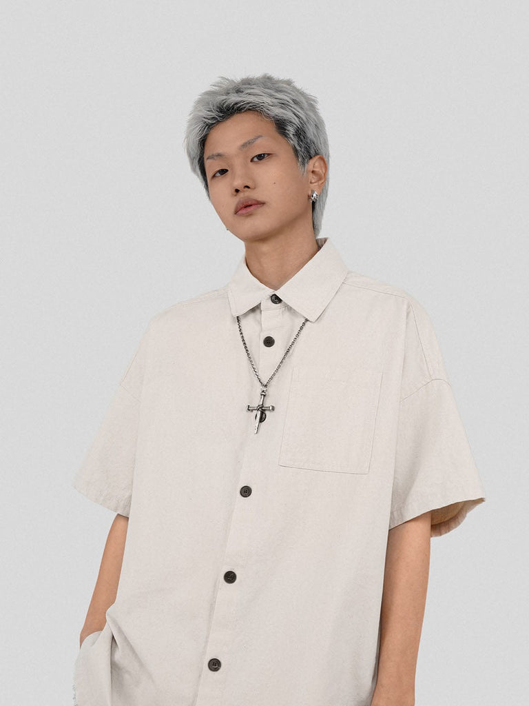 UNDERWATER Raw Edge Canvas Half-Shirt Apricot, premium urban and streetwear designers apparel on PROJECTISR.com, UNDERWATER